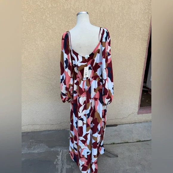 NWT Women's Long Sleeve Crepe Maxi A-Line Dress - A New Day™ Red Floral XXL - Picture 6 of 12